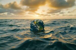 ai generato pianeta terra è galleggiante al di sopra di il oceano foto