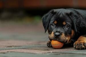 ai generato un' nero carino rottweiler cucciolo foto