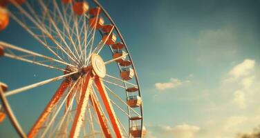 ai generato bellissimo Ferris ruota con blu cielo foto