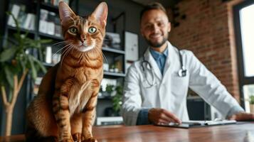 ai generato generativo ai, carino gatto essere esaminato di professionale veterinario nel veterinario clinica foto