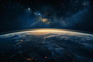 ai generato avvicinamento il pianeta terra Visualizza a notte e città illuminazione foto