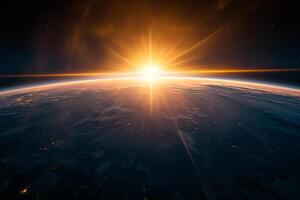 ai generato il pianeta terra e sole leggero Visualizza a partire dal spazio foto