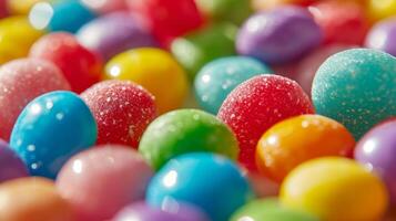 ai generato luminosa infanzia dolce colorato caramella delizioso bonbon dolce sfondo zucchero avvicinamento foto