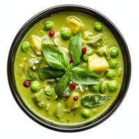 ai generato vivace verde curry - tailandese piatto isolato su bianca, superiore Visualizza foto