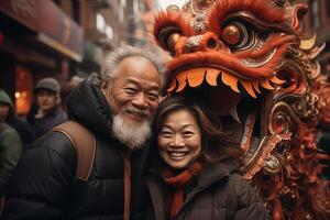 ai generato Cinese persone celebrare Cinese nuovo anno a un' tradizionale Festival foto