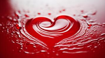 ai generato a forma di cuore ondulazione nel rosso liquido riflessione foto