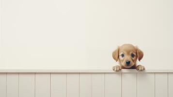 ai generato curioso cucciolo sbirciando Sopra, grande per relativo agli animali domestici soddisfare e adorabile momenti foto