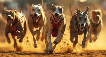 ai generato levriero gare offrire il opportunità per voi per gara quattro o sei cani a una volta foto