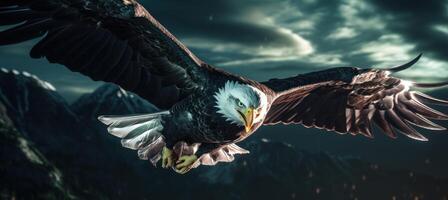 ai generato aquila Soaring nel un americano bandiera foto