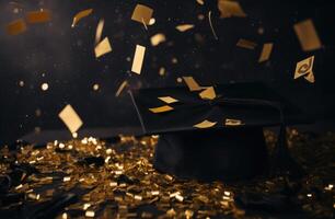 ai generato oro coriandoli a il fine di la laurea berretto foto