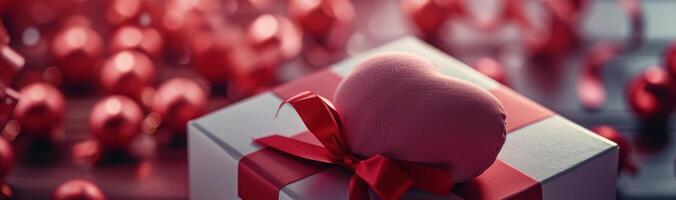 ai generato un' scatola di san valentino giorno regalo e un' rosso cuore con un' arco foto
