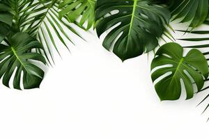 ai generato foto verde tropicale palma le foglie Monstera su bianca sfondo generativo ai