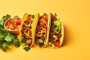 ai generato tradizionale messicano tacos con carne e verdure generativo ai foto