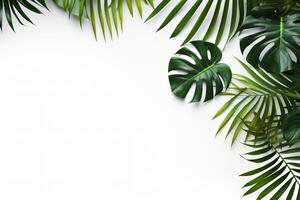 ai generato foto verde tropicale palma le foglie Monstera su bianca sfondo generativo ai