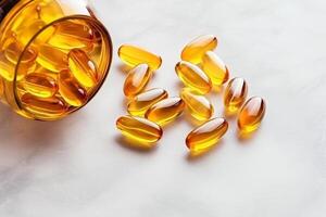 ai generato pesce olio capsule con omega 3 e vitamina genenerative ai foto