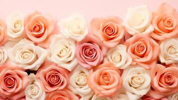 ai generato bellissimo rosa Rose di diverso occhiali da sole superiore Visualizza fiore sfondo struttura foto