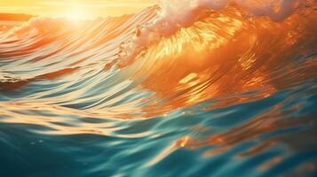 ai generato rotolamento oceano onde con tramonto sfondo foto