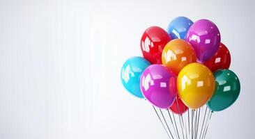 ai generato multicolore palloncini su bianca per festa celebrazione foto