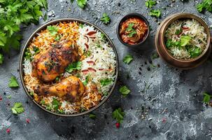 ai generato tradizionale biryani con pollo per Ramadan foto