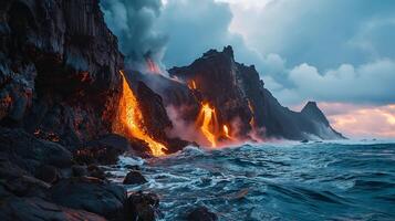 ai generato apocalittico visione di un' vulcano eruzione foto