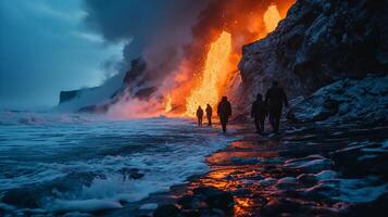 ai generato apocalittico visione di un' vulcano eruzione foto
