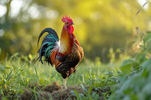 ai generato Gallo nel il azienda agricola. foto