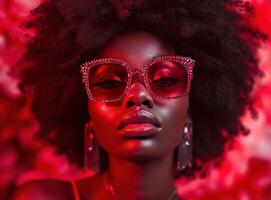 ai generato il migliore occhiali da sole per un africano donna indossare afro capelli foto