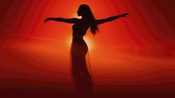 ai generato donna silhouette danza - rosso leggero quartiere concetto foto