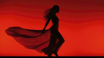 ai generato donna silhouette danza - rosso leggero quartiere concetto foto