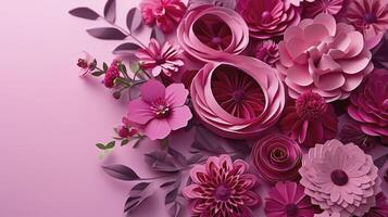 ai generato numero 8 nel un' rosa floreale design. premio carta tagliare bandiera con fiori e copia-spazio, per celebrare internazionale donna giorno foto