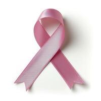 ai generato rosa nastro, Seno cancro consapevolezza simbolo, isolato su un' bianca sfondo. nazionale Seno cancro consapevolezza mese. foto