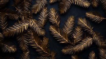 ai generato oro pino aghi isolato su nero sfondo foto