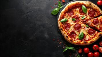 ai generato Pizza pubblicità sfondo con copia spazio foto