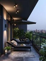 ai generato minimalista moderno balcone design con buio pavimento, e impianti. alto qualità. ai generativo foto