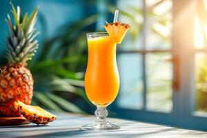 ai generato bicchiere con tropicale non alcolico cocktail con ananas succo. ai generato. foto