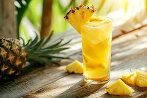 bicchiere con tropicale non alcolico cocktail con ananas succo. ai generato. foto