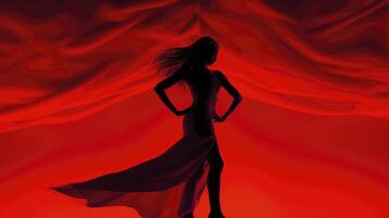 ai generato donna silhouette danza - rosso leggero quartiere concetto foto