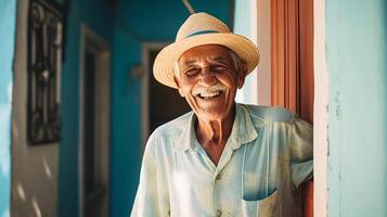 ai generato anziano Nonno sorridente a la pensione casa - generato con ai foto