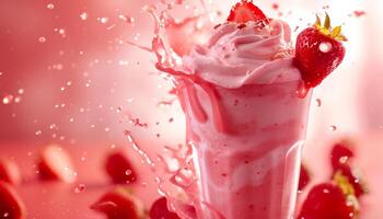 ai generato un' fragola frappè con un' spruzzo di acqua foto