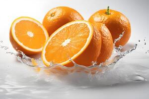 ai generato arancia frutta con spruzzo acqua di ai generativo foto