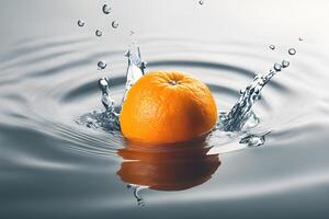 ai generato arancia frutta galleggiante nel acqua di ai generativo foto