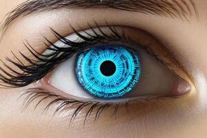 ai generato biometrico cibernetico occhio ai artificiale intelligenza scansione e Rete di ai generativo foto