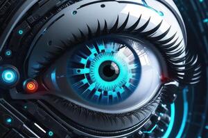 ai generato biometrico cibernetico occhio ai artificiale intelligenza scansione e Rete di ai generativo foto