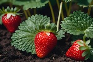 ai generato avvicinamento fragola dopo pioggia nel giardino di ai generativo di ai generativo foto