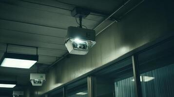 ai generato cctv sicurezza telecamera nel ufficio edificio sfondo foto