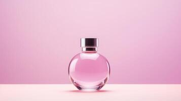 ai generato profumo bottiglia su un' rosa sfondo foto