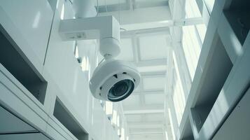 ai generato cctv sicurezza telecamera nel ufficio edificio sfondo foto