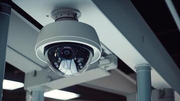 ai generato cctv sicurezza telecamera nel ufficio edificio sfondo foto