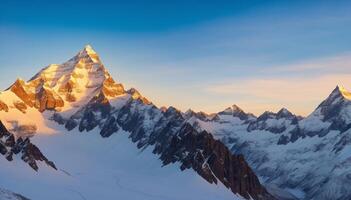 ai generato il montagna gamma è visto a tramonto foto