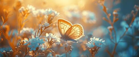 ai generato un' farfalla con blu cielo con farfalle volante nel il brezza foto